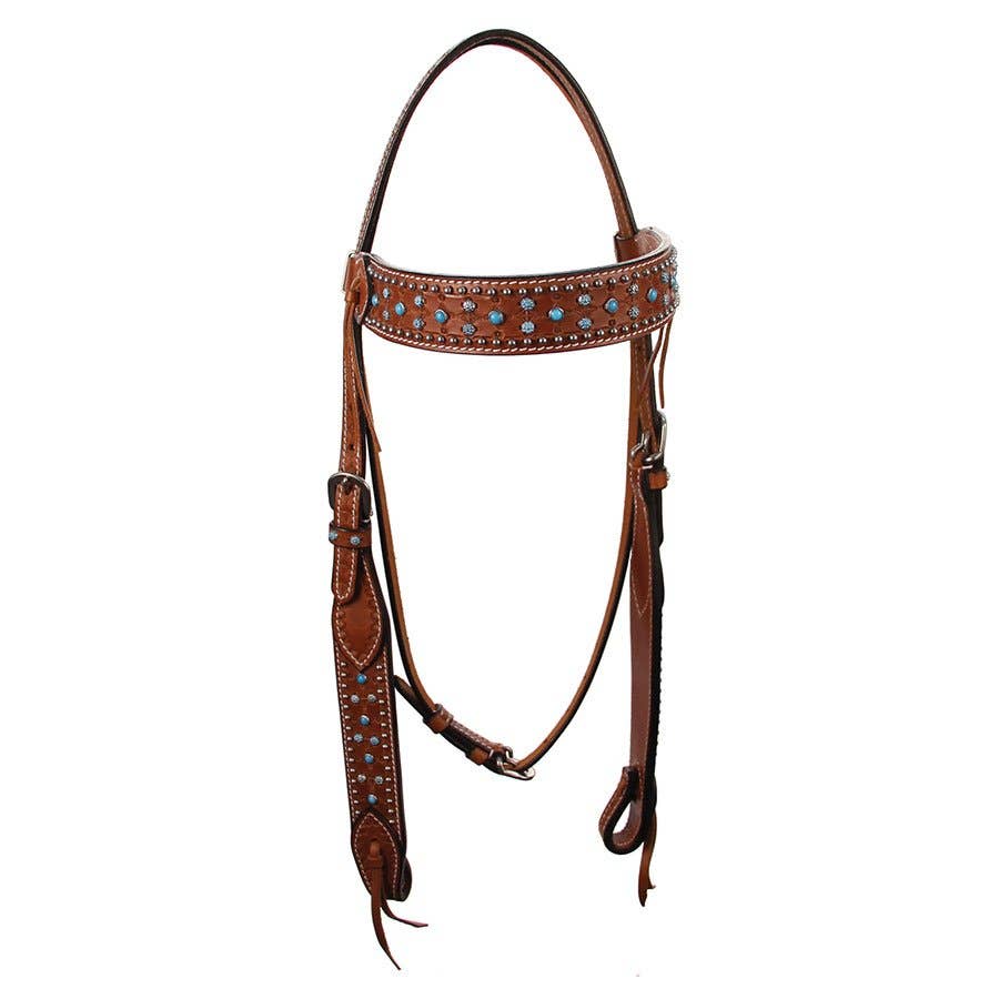 Buffalo Leather of the Rockies Browband Headstall with Turquoise Flowers