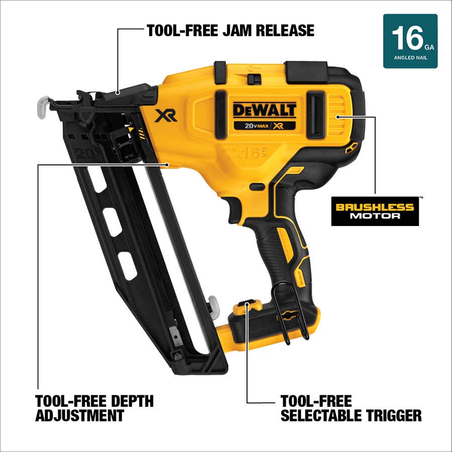 DeWalt 20V MAX 16 ga Angled Cordless Finish Nailer (Bare Tool)