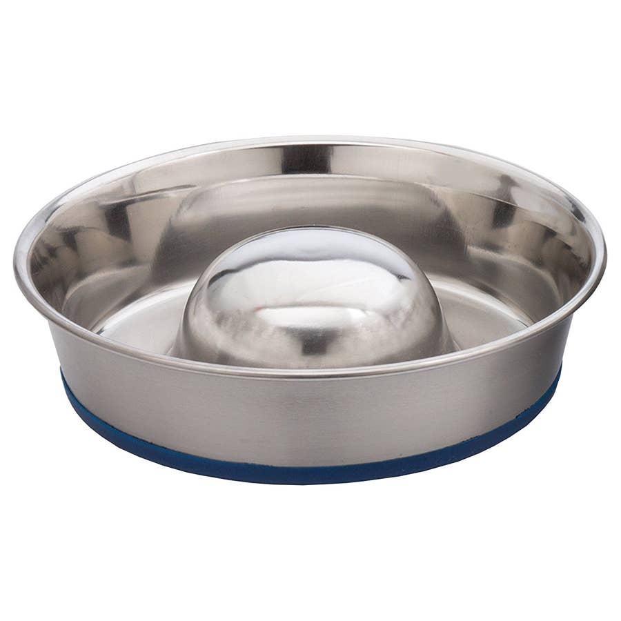 OurPets Premium Rubber Bonded Stainless Steel Slow Feed Bowl