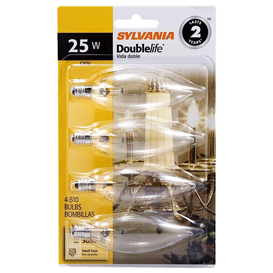 Sylvania B10 25w Double Life Incandescent Bulb Clear 4 pk