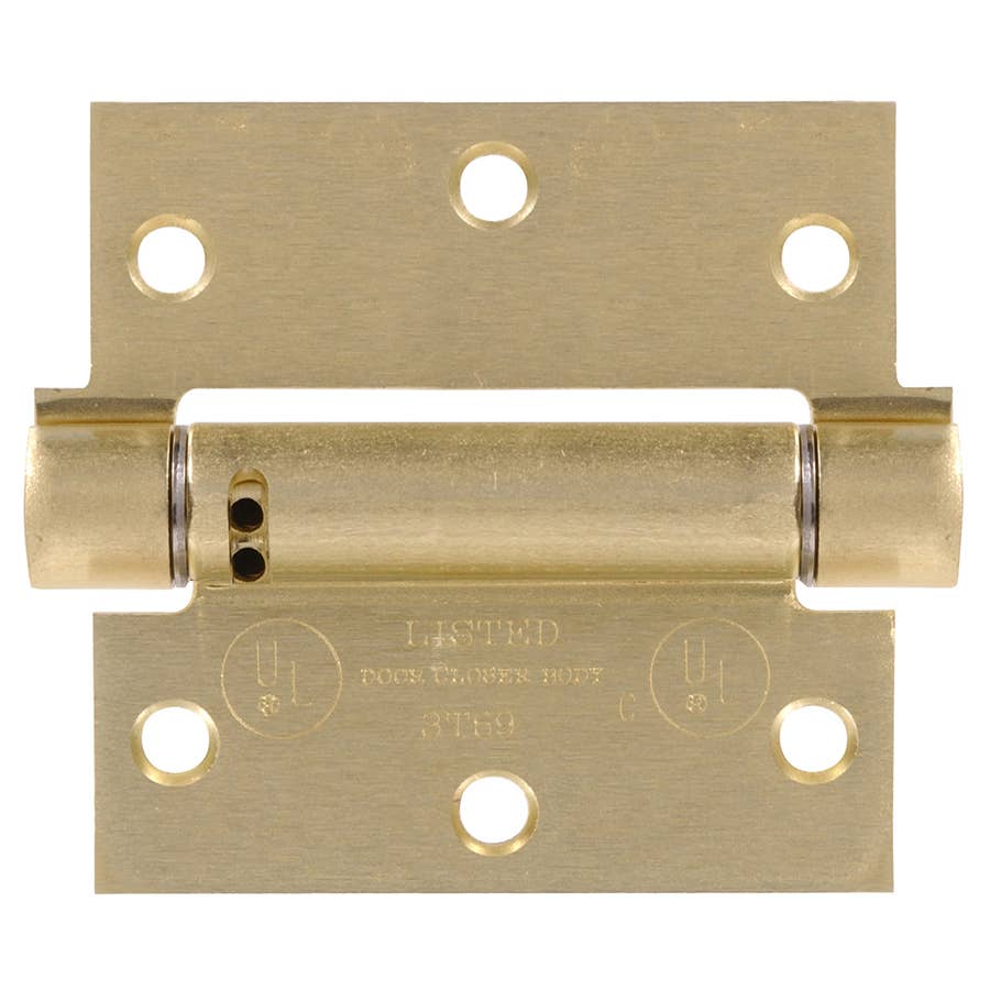 Hillman Square Corner Spring Hinge Satin Brass