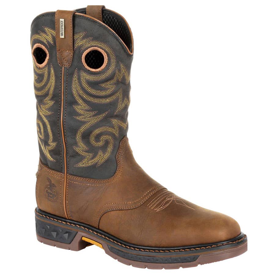 Men's CarboTec Waterproof PullOn Work Boots Black/Brown