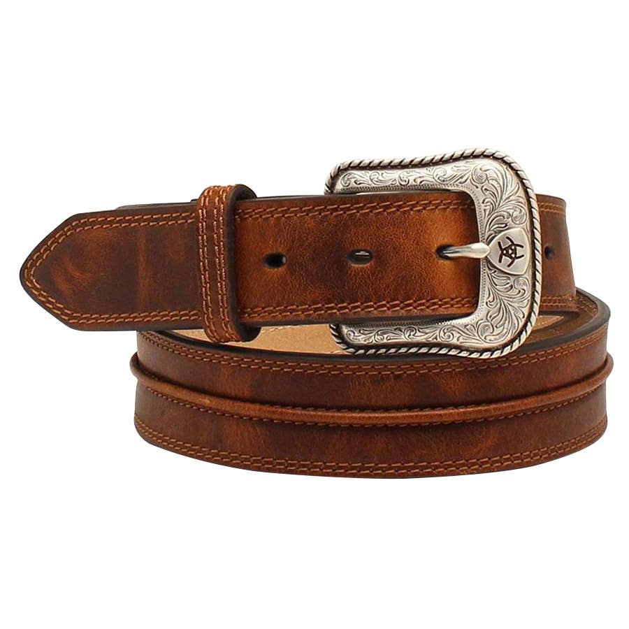 Ariat Men's Western Silver Buckle Leather Belt Aged Bark
