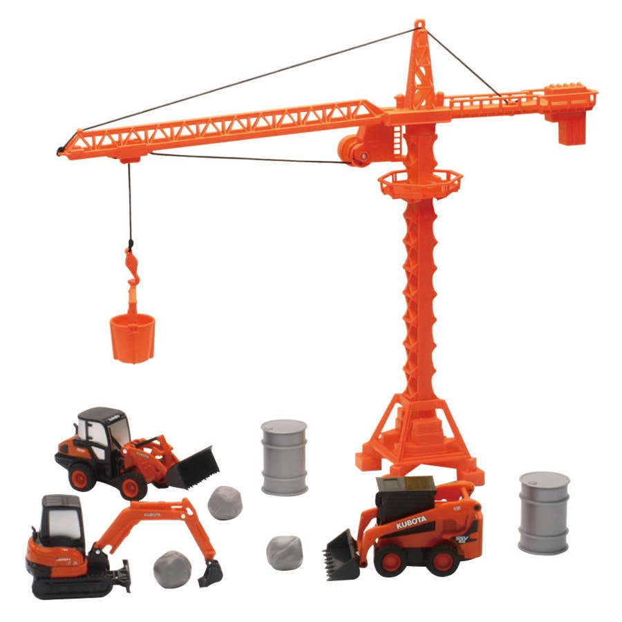 NewRay Kubota Construction Vehicles with Crane & Accessories Set