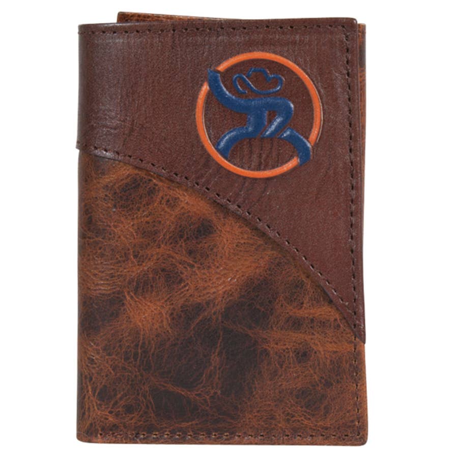 HOOey Men's Roughy Blue & Orange Logo Trifold Wallet Brown