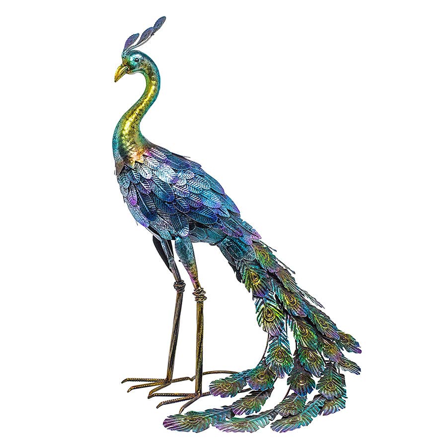 Alpine Metal Peacock Outdoor Decor with Glossy Finish Statue 27""