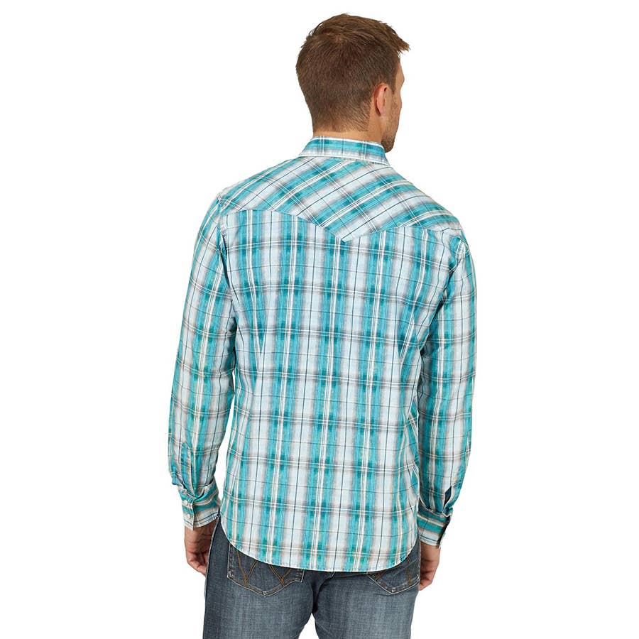 Wrangler Men's Long Sleeve Retro Premium Western Yokes Shirt Teal
