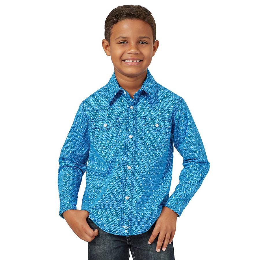 Wrangler Boy's Long Sleeve 20X Competition Advanced Comfort Shirt Blue/White