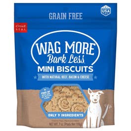 Cloud Star Wag More Bark Less Grain Free Mini Biscuits, Bite Sized Crunchy Dog Treats, 7oz Bag, Model Number: 72906