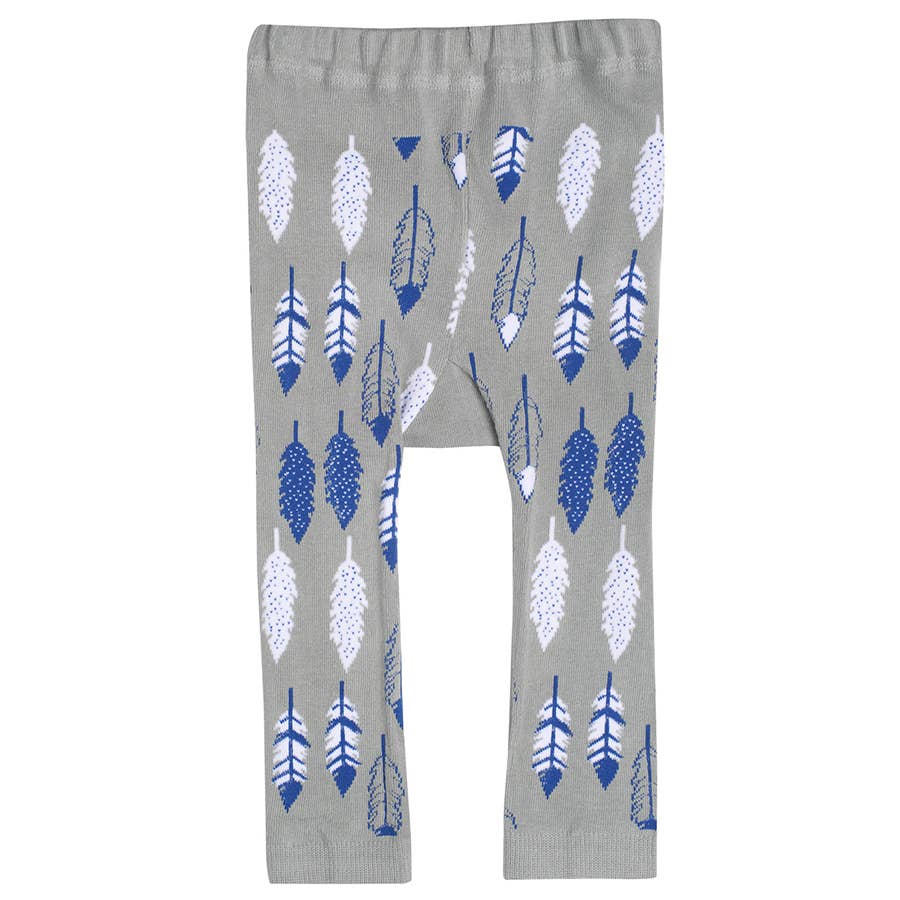 Doodle Pants Kid's Southwestern Steer Feathers Cotton Leggings Gray