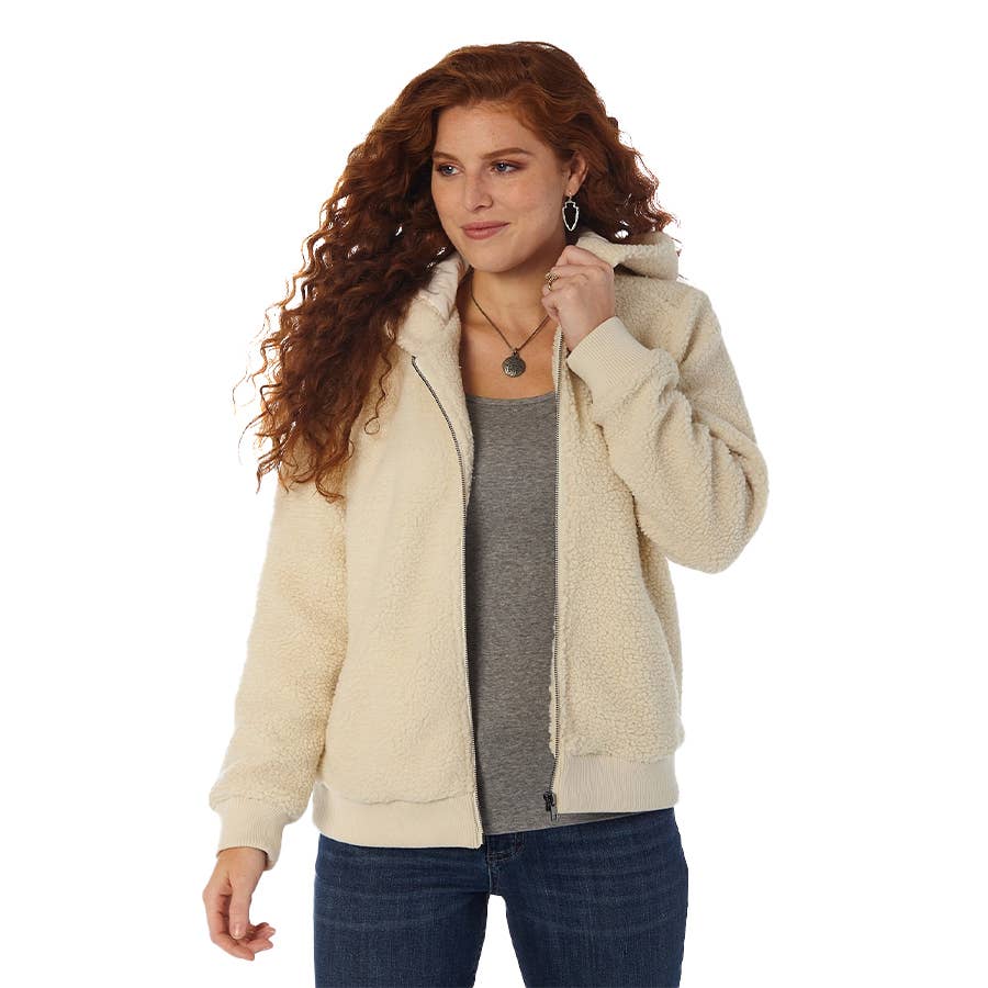 Wrangler Women's Allover Sherpa Zip Front Hoodie