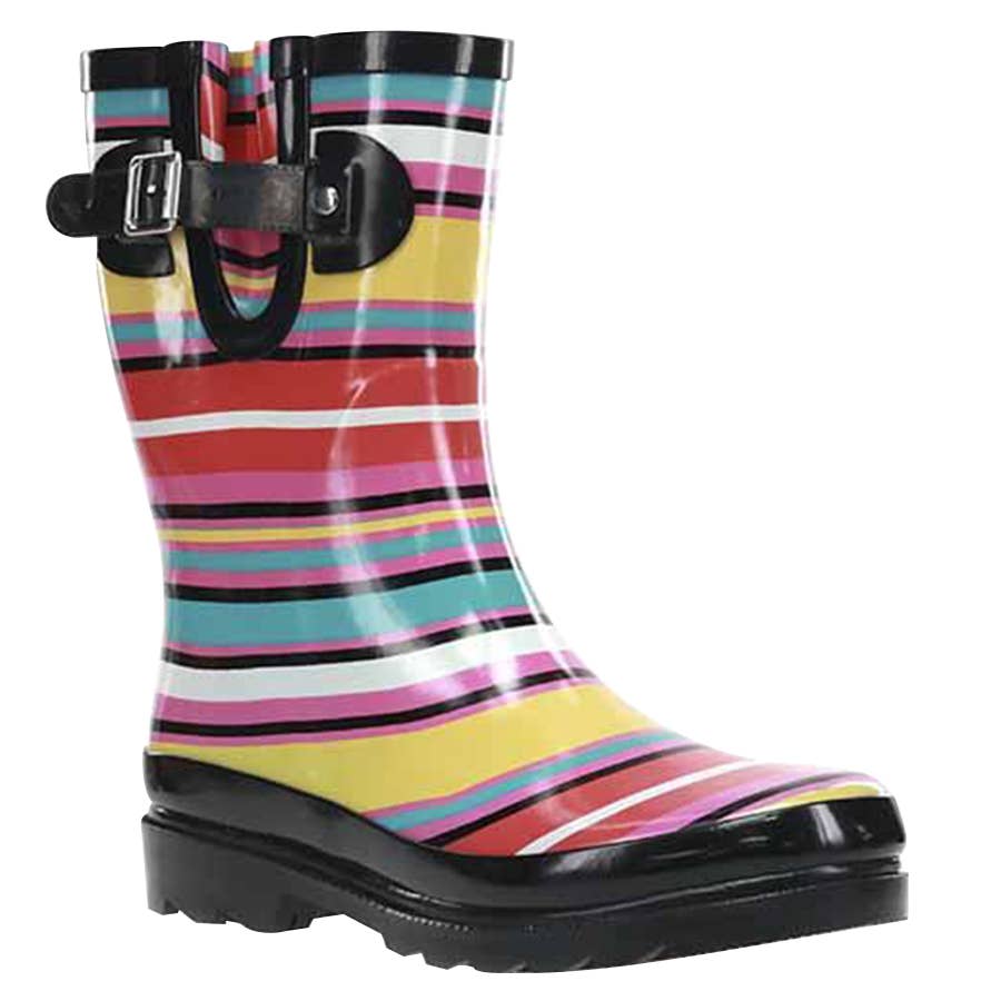 Western Chief Women's Solstice Stripe Mid Rain Boots Black