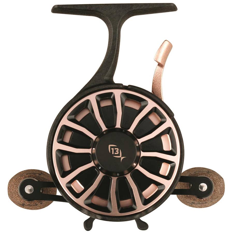 13 fishing trick shop ice reel FreeFall Carbon - Inline Fishing triggering an audible noise for easy bite detections and fish on the run 13 Fishing FreeFall Ghost Aluminum