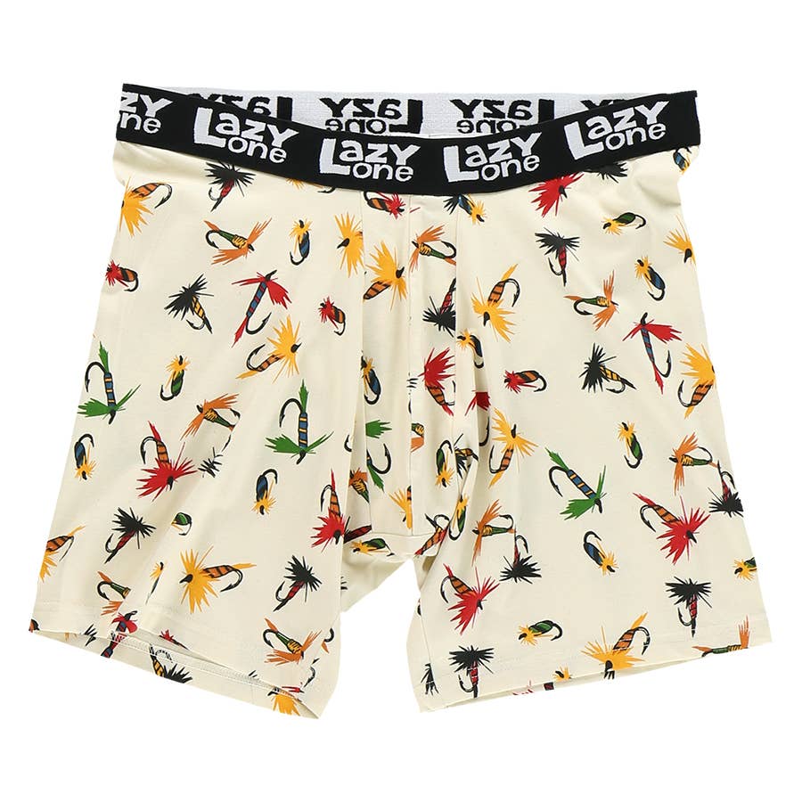 Lazy One Men's Fly Fishing Boxer Briefs White