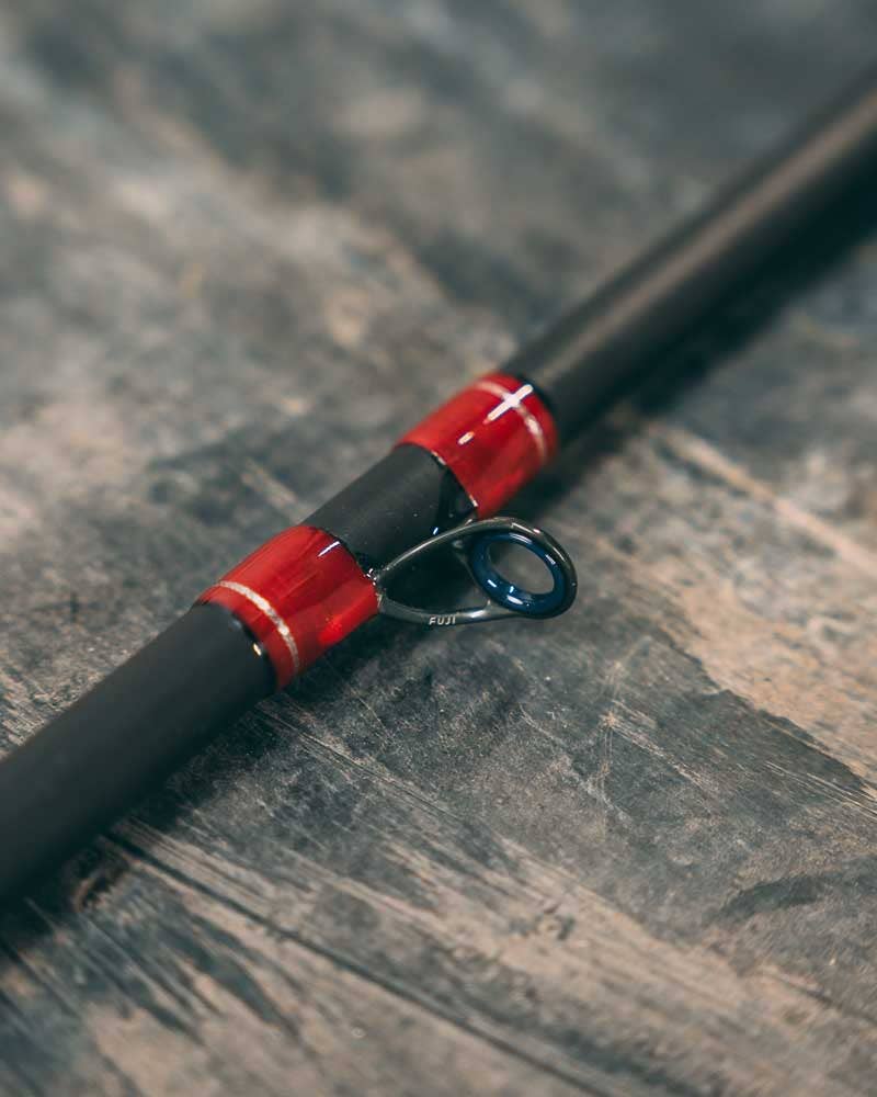 black and red fishing pole B'n'M Widow 4-Section Telescopic Ready Rig, 13' Made from tubular fiberglass Bass Pro Shops Micro Lite