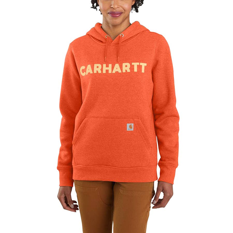 carhartt women's relaxed fit midweight crewneck block logo sleeve graphic sweatshirt