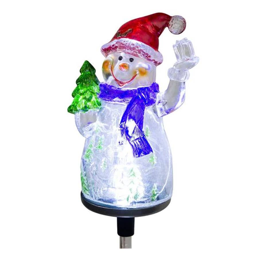 Alpine Solar Snowman with Fiber Optic Stake and LED Light features