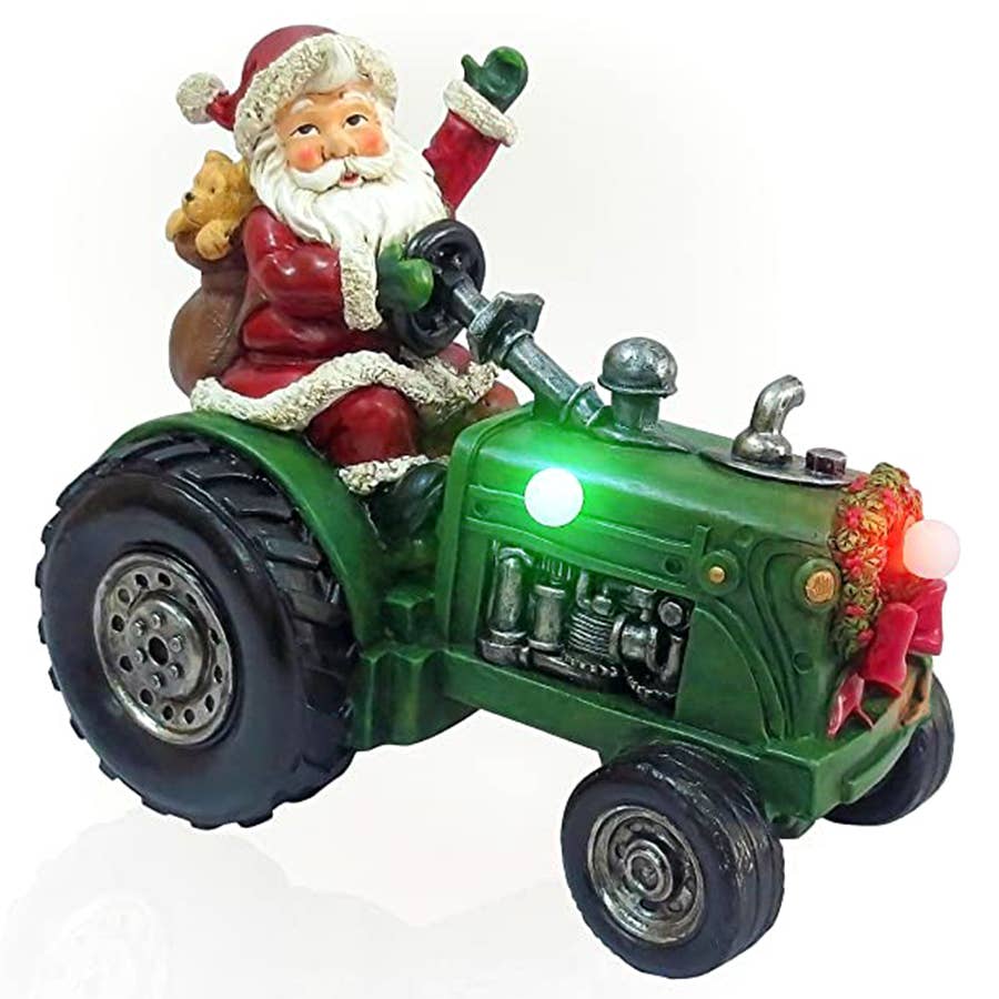 Alpine Santa on Tractor Decor with Color Changing LED Lights
