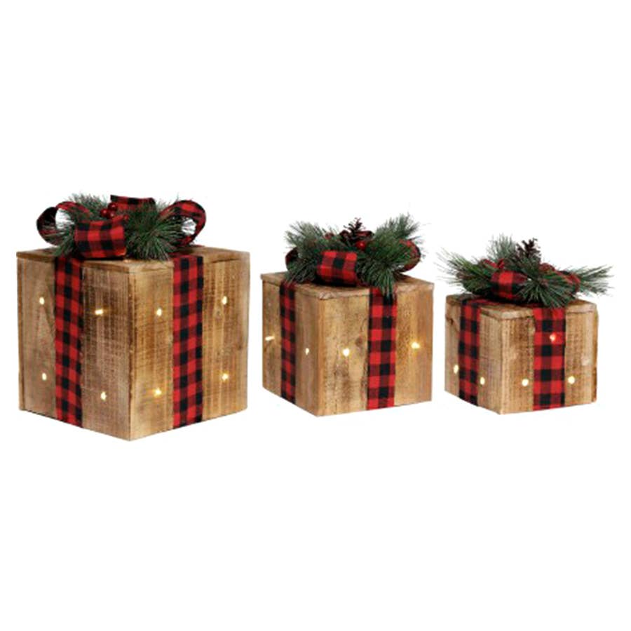 Alpine Wooden Christmas Gift Box Decor (Assorted)
