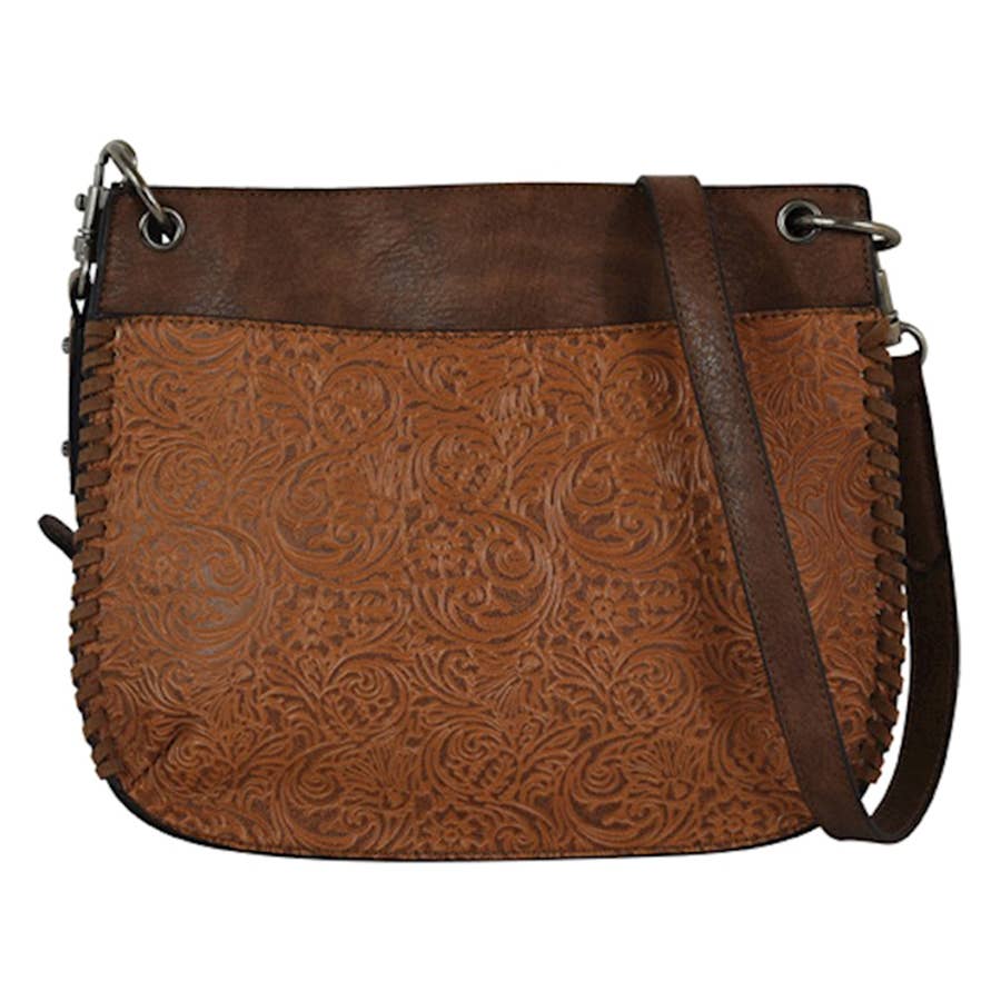 Justin Women's Crossbody Saddle Tooled Whipstitch Edge Tote