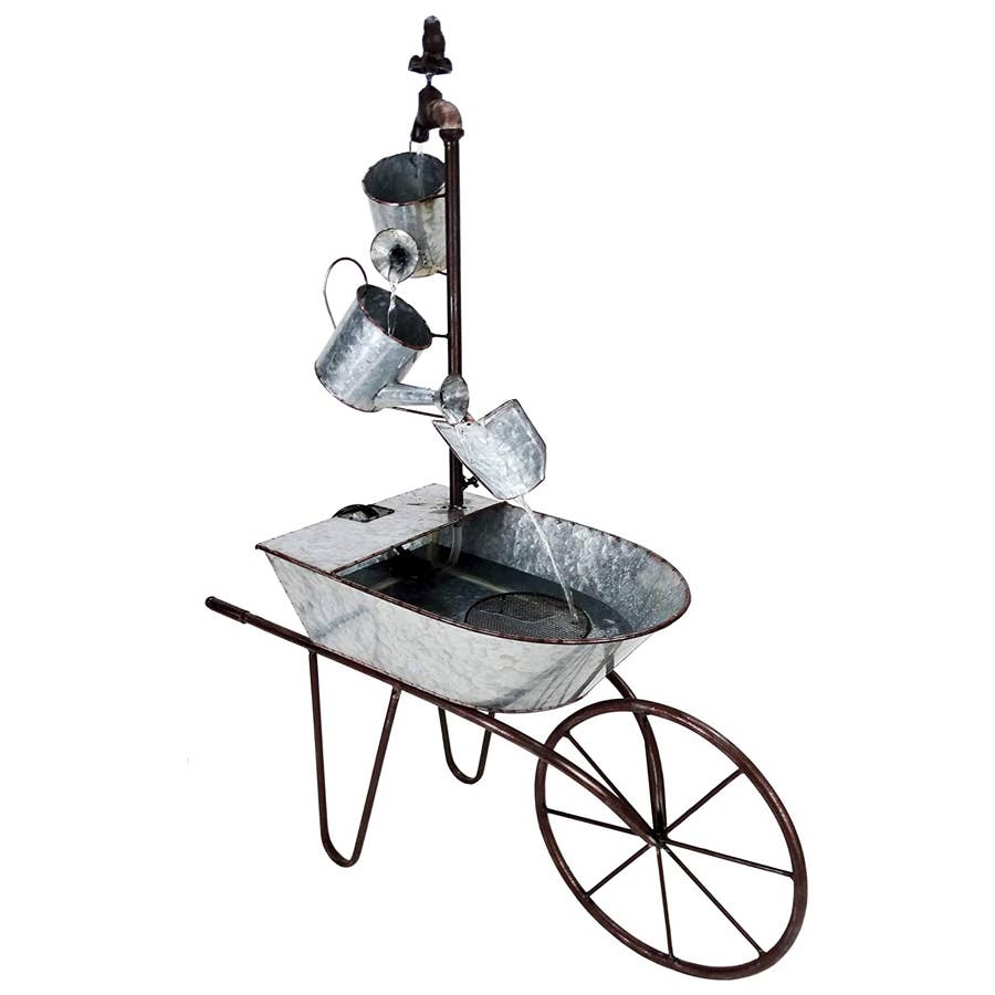 Alpine Wheelbarrow & Watering Can Fountain