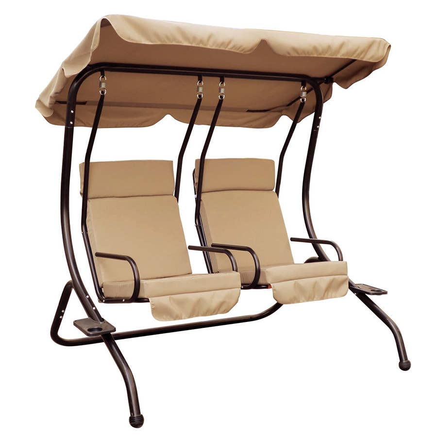 Backyard Expressions Luxury Double Swing with Top Tan