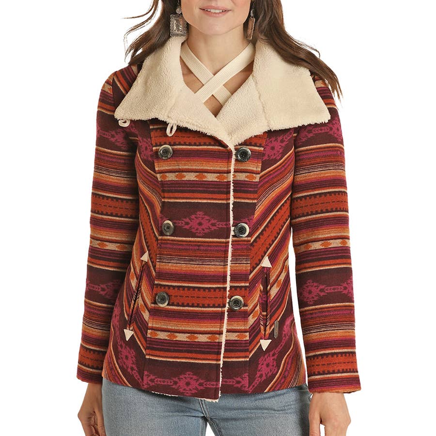 Powder River Outfitter Women's Serape Stripe Jacquard Coat w/Berber Collar
