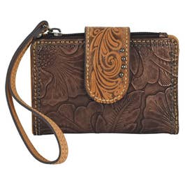Tony Lama Women's Bronzed Floral Tooled Wristlet Wallet