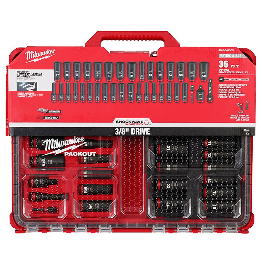Milwaukee SAE/Metric SHOCKWAVE IMPACT DUTY Socket Drive 36 pcs PACKOUT Set