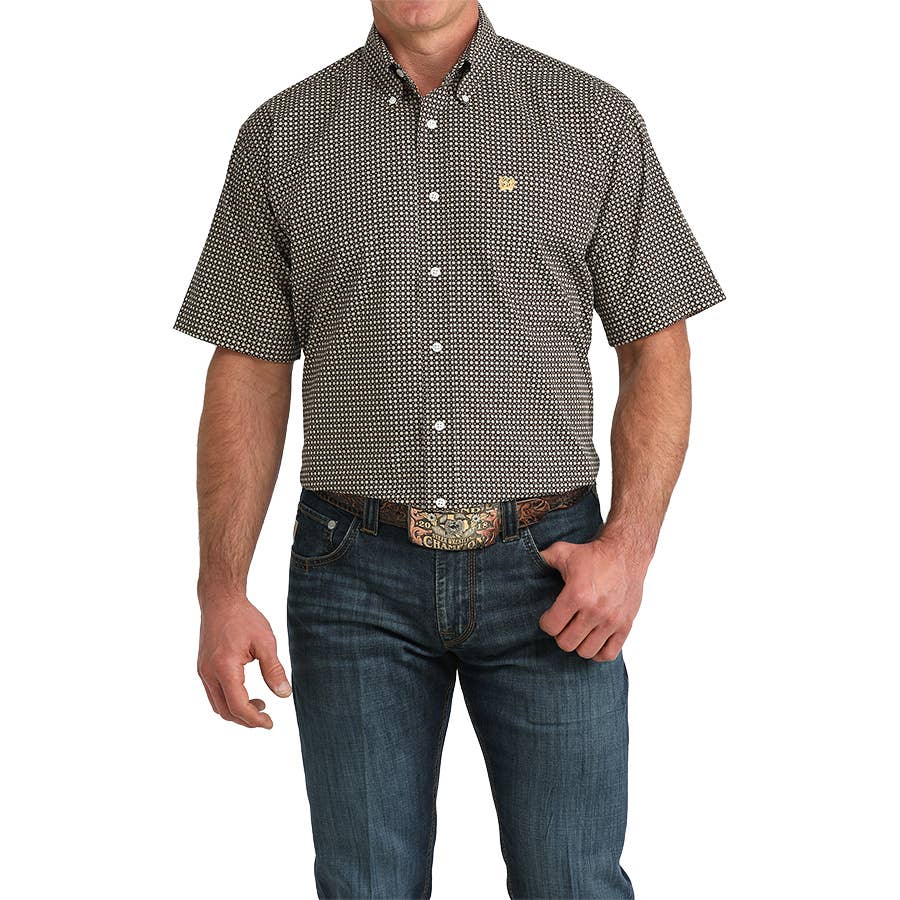 Cinch Men's Blue Print Arena Flex Short Sleeve Shirt, M