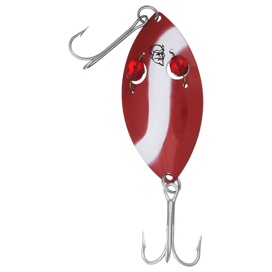 eppinger fishing lures Troll Devles Weedless Spoon hammered copper/chart stripe A longtime favorite among pike and musky fishermen the Dardevle has its own unique fluttering swim action that fish just cant ignore Eppinger Red Eye Wiggler Spoon