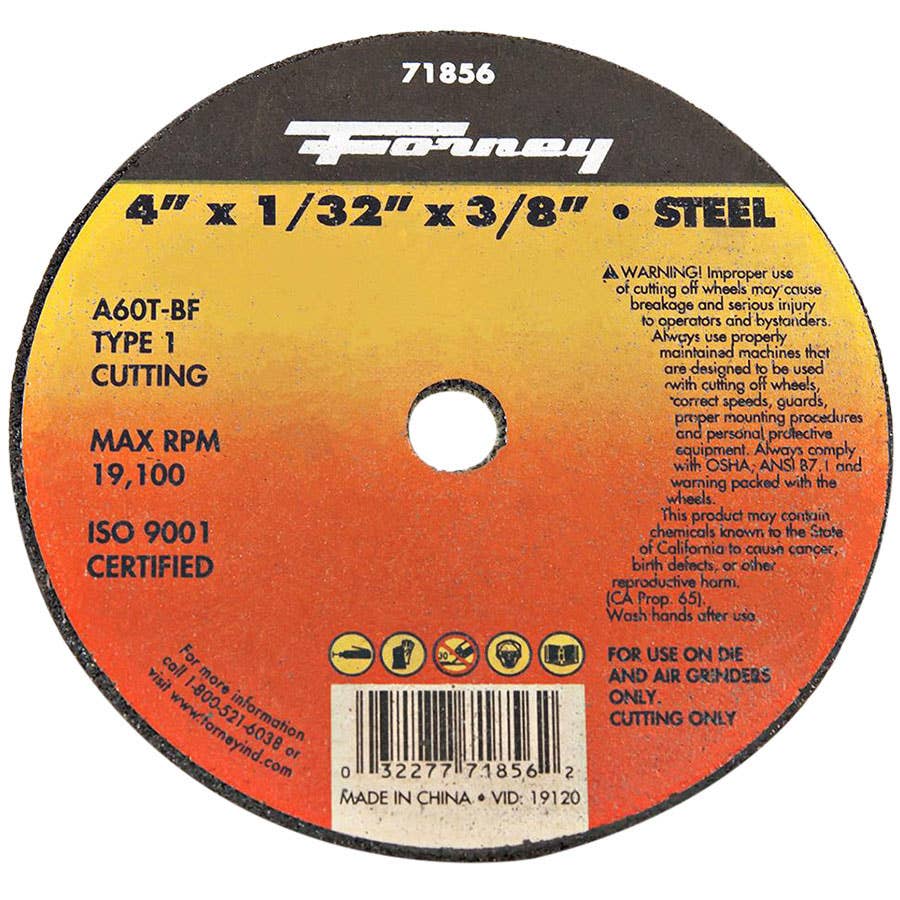 Forney 71856 Metal Type1 CutOff Wheel 4"" x 1/32"" x 3/8""