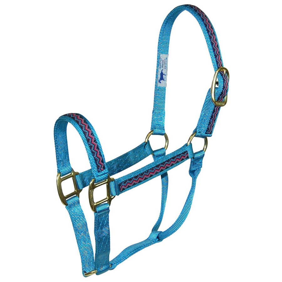 Hamilton Nylon Quality Horse Halter with Weave Ocean Blue 1""