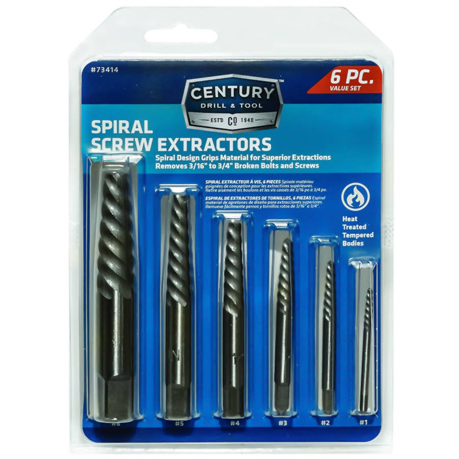 Century Drill and Tool Spiral Flute Screw Extractor Set 6 pcs