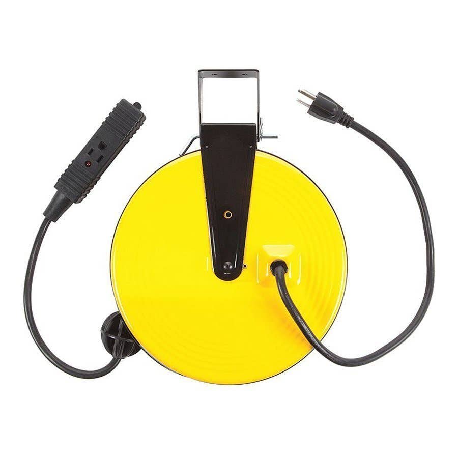 Bayco 30 Feet Retractable Metal Cord Reel with 3 Outlets