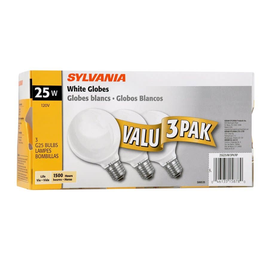 Sylvania Incandescent Globe Light Bulb White 3 pk